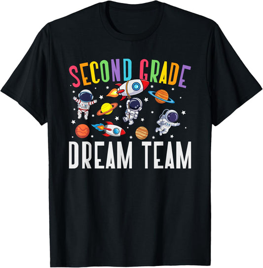 Second Grade Dream Team Astronaut 2nd Grade Back To School T-Shirt - T-Shirt | Black