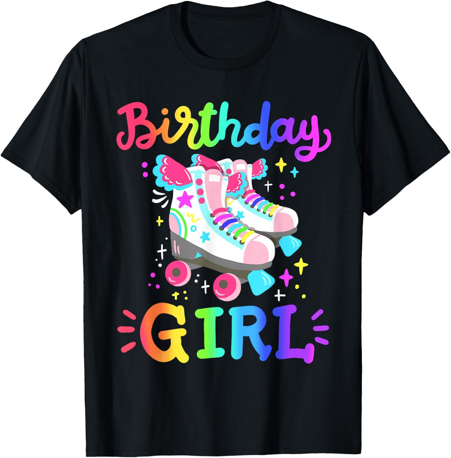 Birthday Girl Rolling Skates Roller Skater Party Kids Girls T-Shirt - T-Shirt | Black