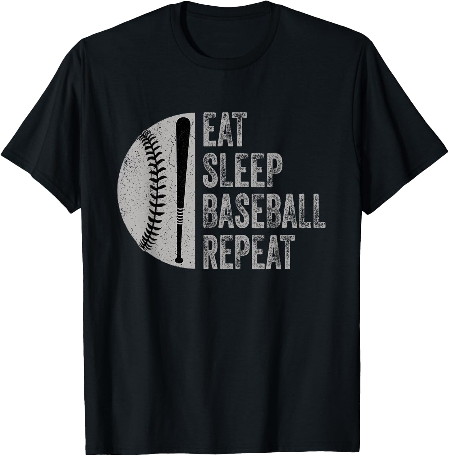 Eat Sleep Baseball Repeat Baseball Player Design T-Shirt - T-Shirt | Black