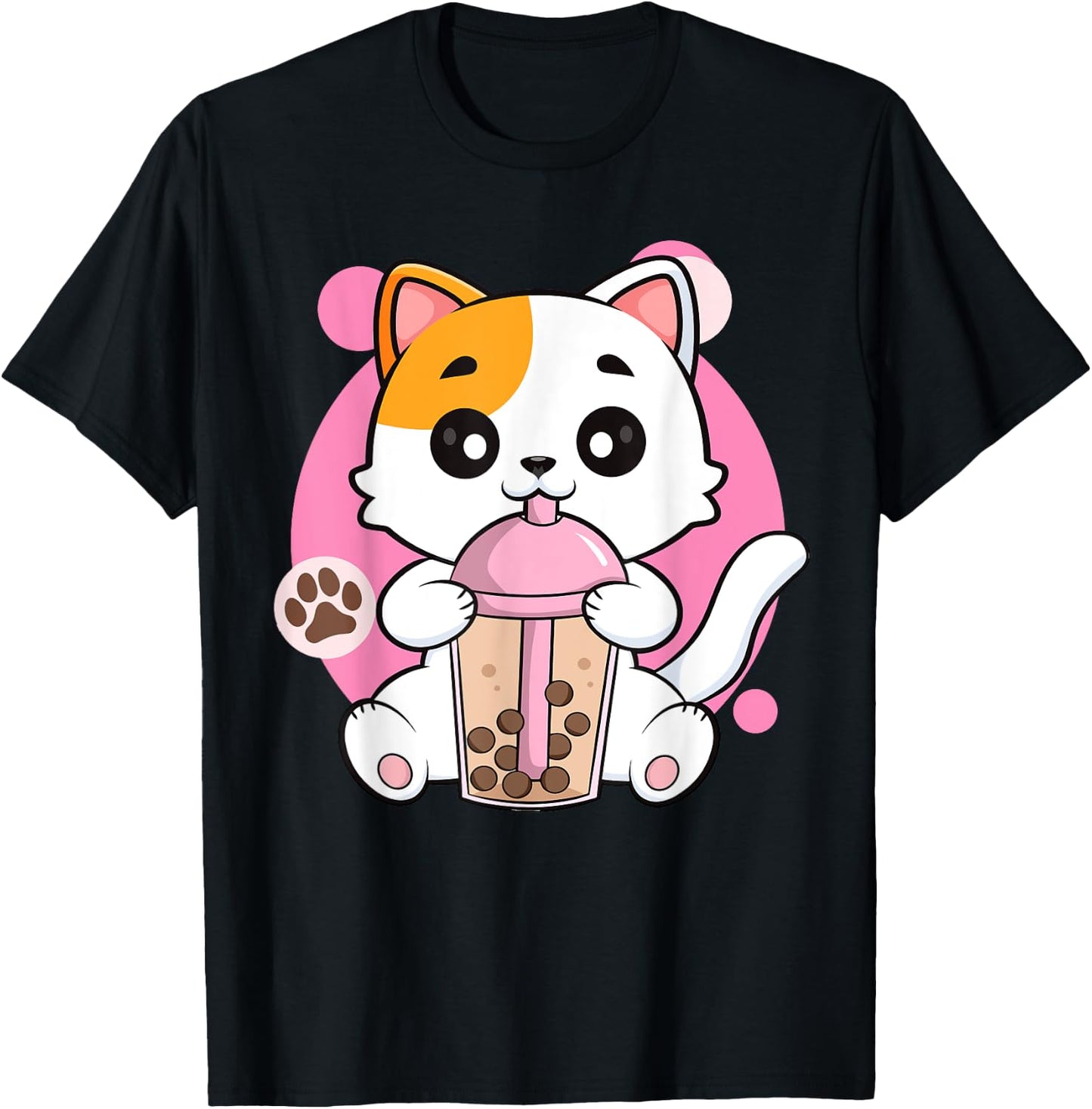 Cute Cat Shirt Boba Tea Anime Japanese Kids Teen Girl Kawaii T-Shirt - T-Shirt | Black