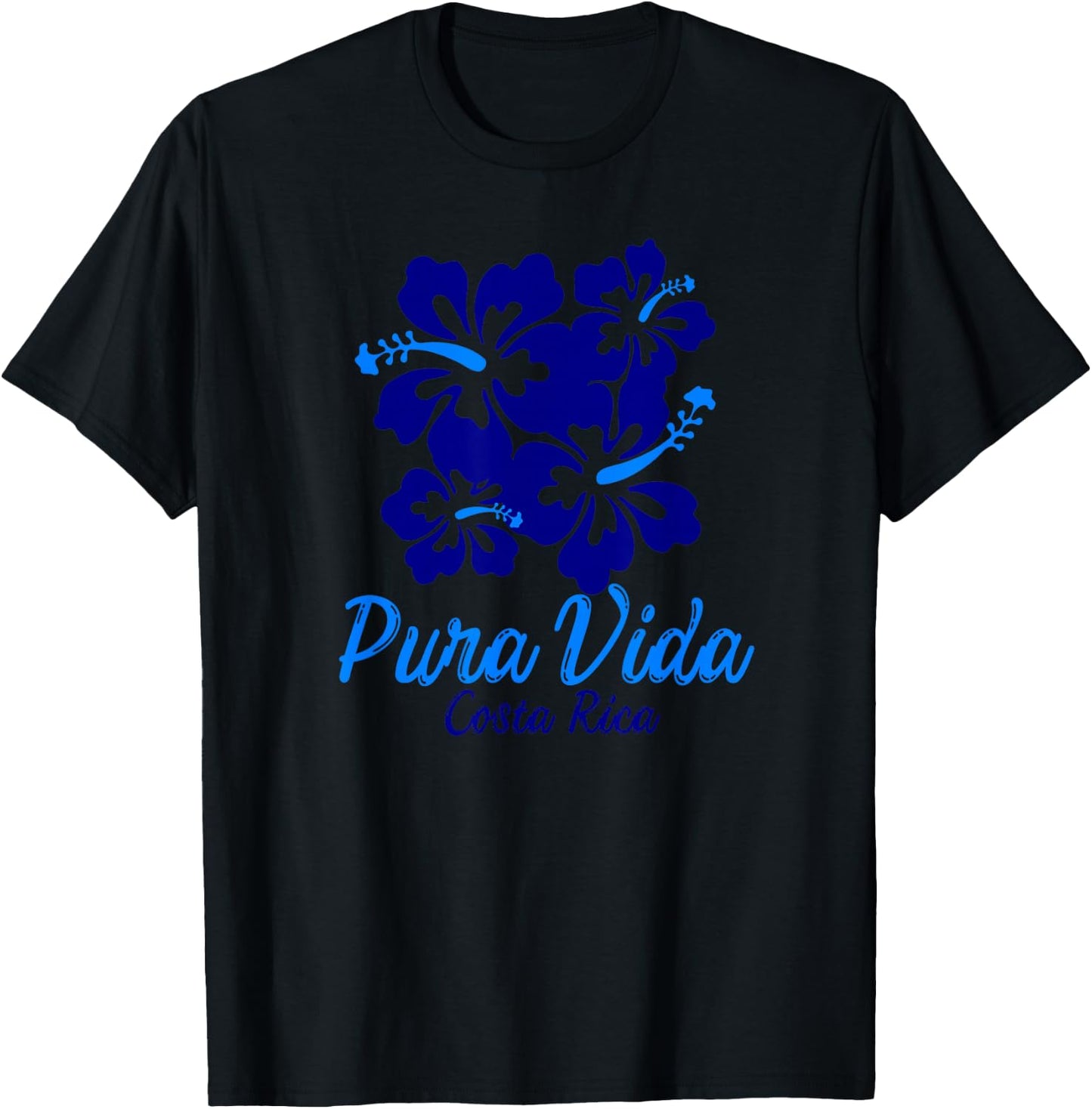 Pura Vida Costa Rica Blue Hibiscus T-Shirt - T-Shirt | Black