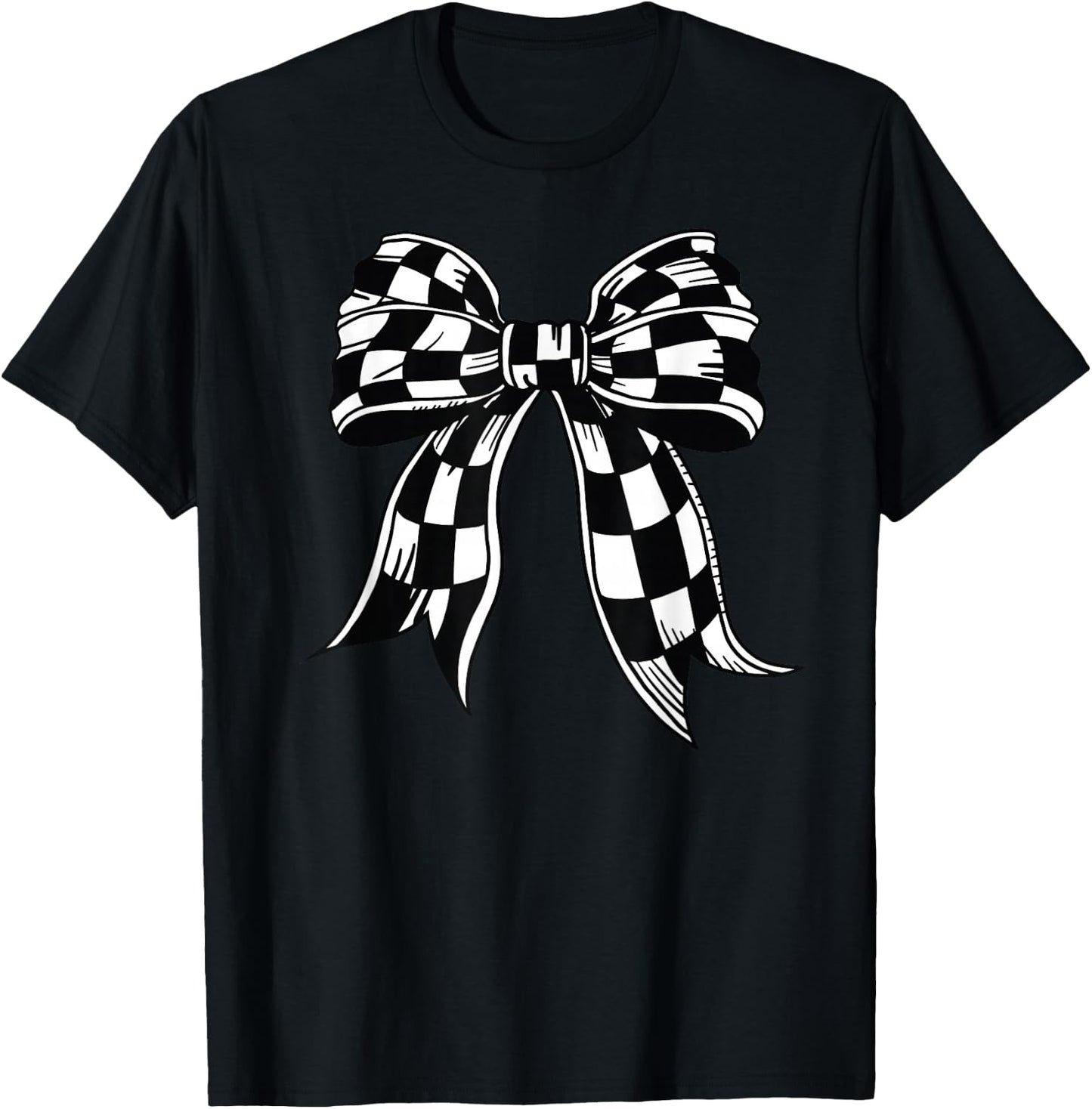 Checkered Bow Tie Flag Automobile Motor Race Car Racing team T-Shirt - T-Shirt | Black