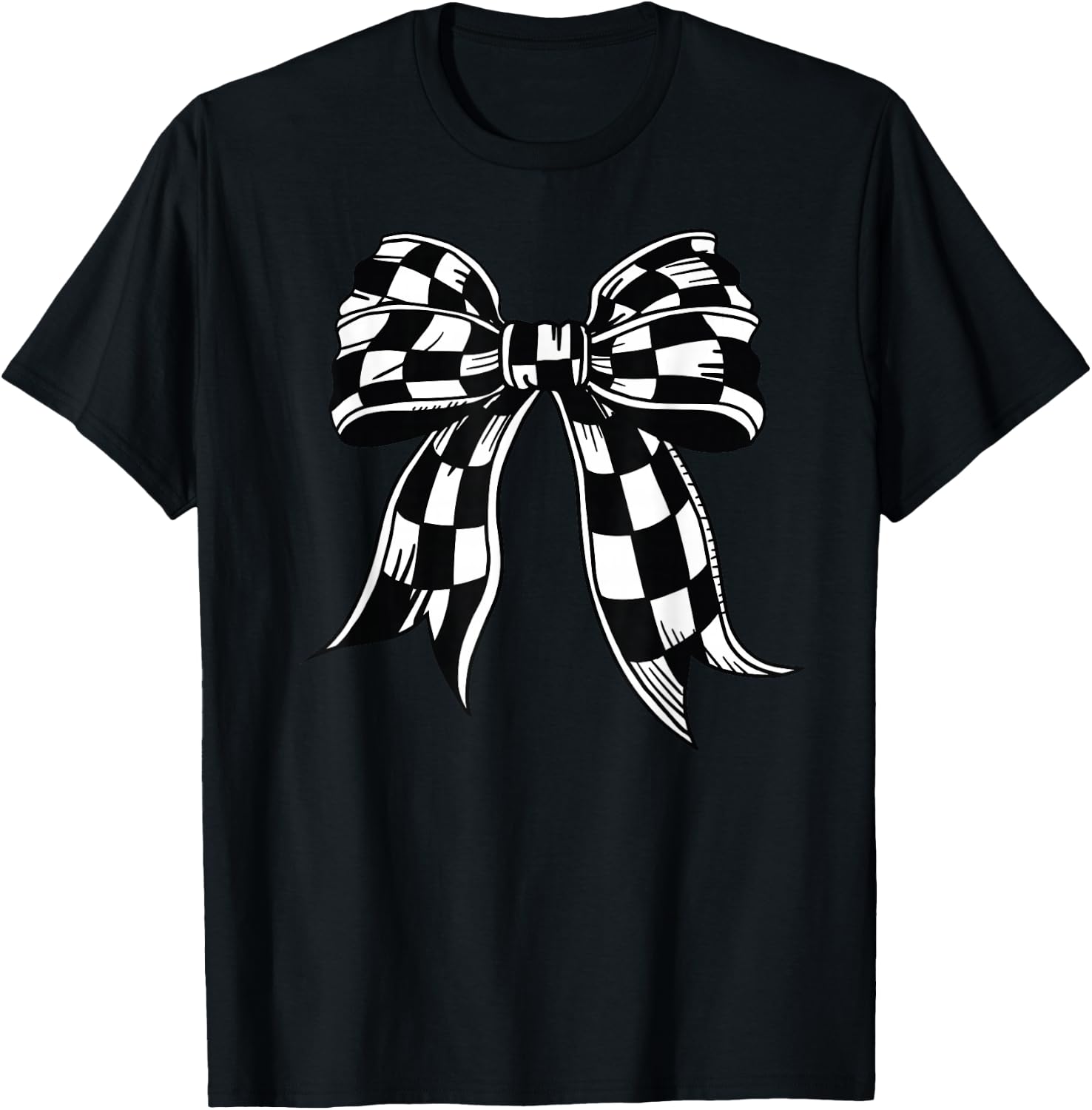 Checkered Bow Tie Flag Automobile Motor Race Car Racing team T-Shirt - T-Shirt | Black