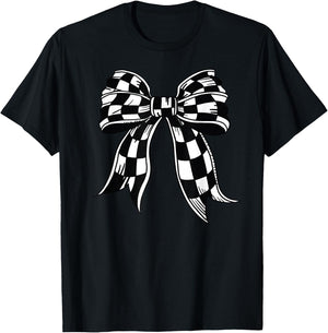 Checkered Bow Tie Flag Automobile Motor Race Car Racing team T-Shirt - T-Shirt | Black