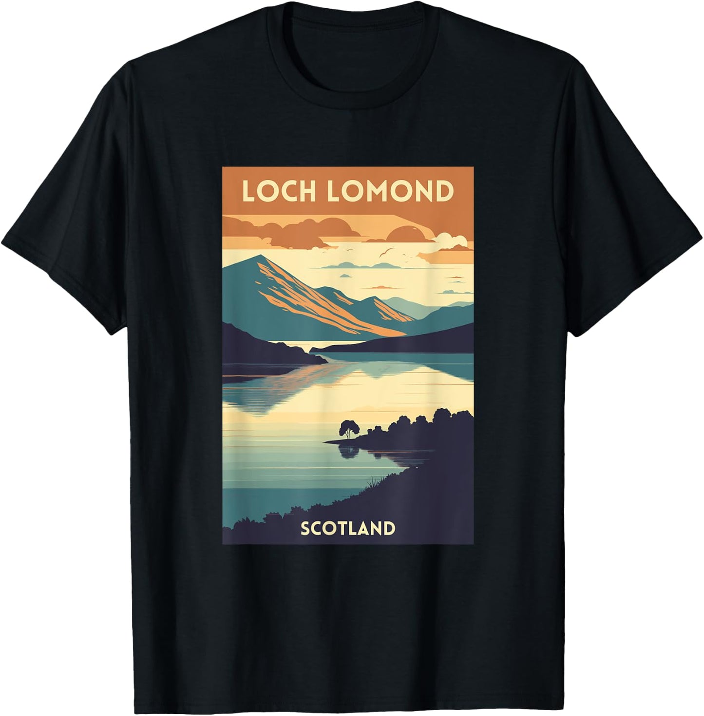 Loch Lomond Scotland Scottish Highlands UK Retro Travel T-Shirt - T-Shirt | Black