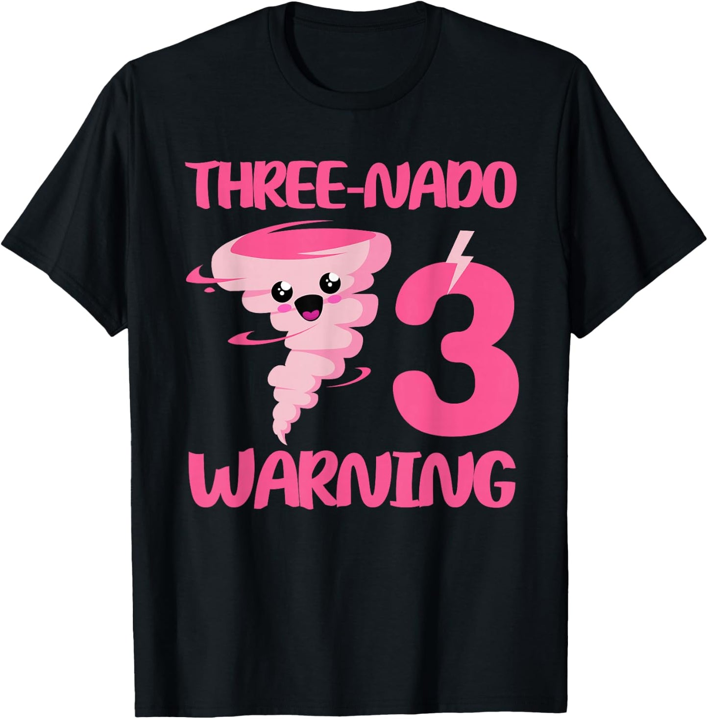 Kids Three-nado Warning 3rd Birthday Pink Tornado Birthday T-Shirt - T-Shirt | Black