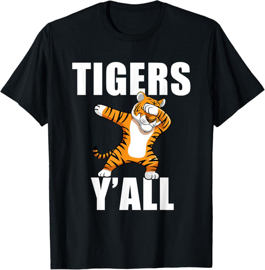 Tigers Y'all Dabbing Tiger School Mascot Sports Football Dab T-Shirt - T-Shirt | Black