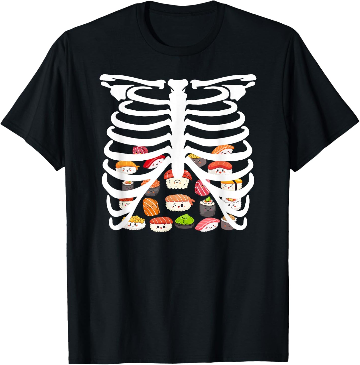 Halloween Japanese dish Food Rib Cage Skeleton Sushi T-Shirt - T-Shirt | Black