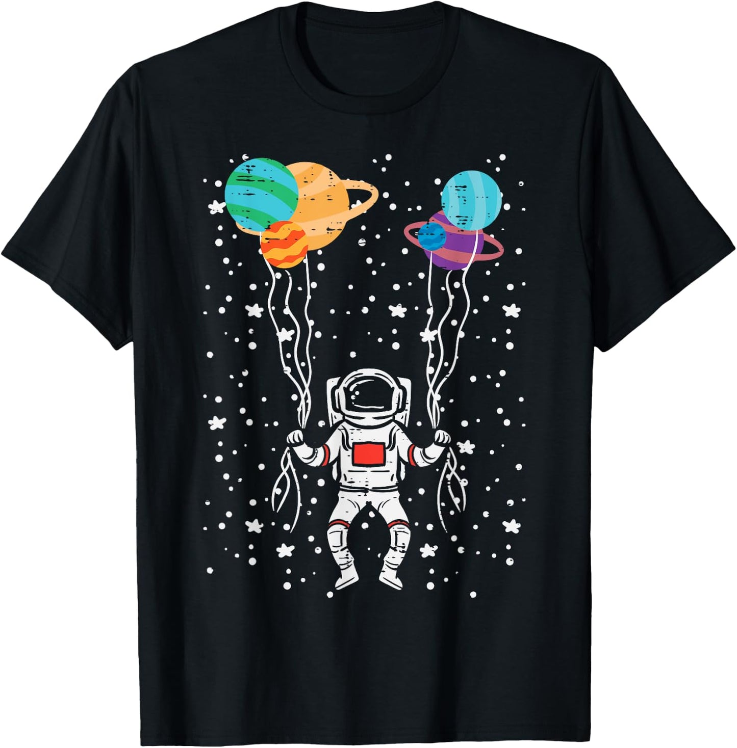 Spaceman Balloon Planets Astronaut Space Women Men Kids Teen T-Shirt - T-Shirt | Black