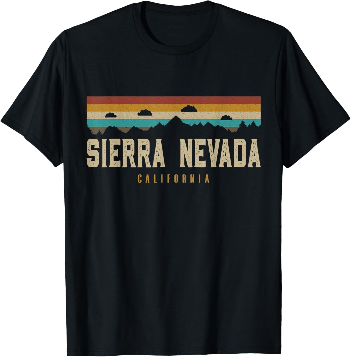 Sierra Nevada Vintage Mountains Hiking California Retro T-Shirt - T-Shirt | Black