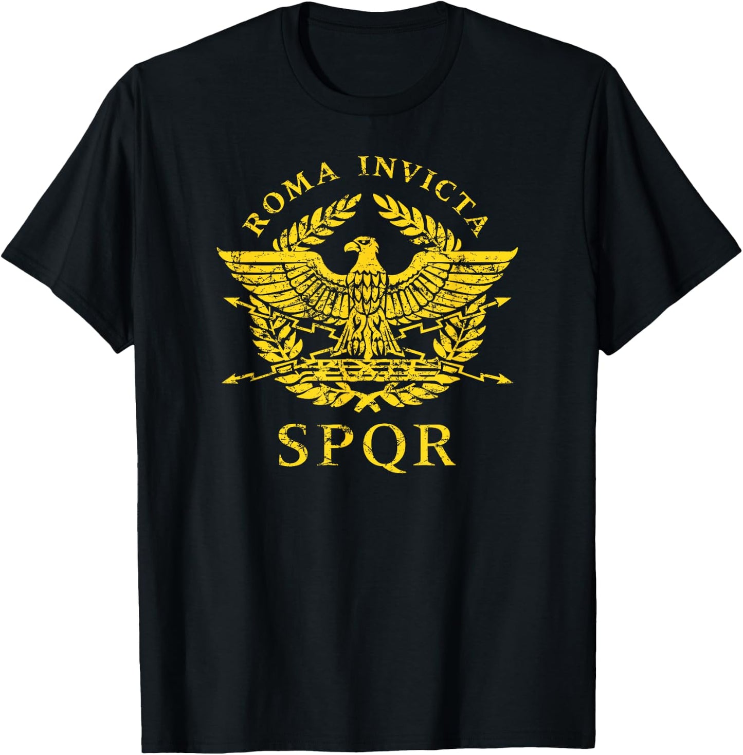 Roma Invicta SPQR Roman Eagle Gold Print T-Shirt - T-Shirt | Black