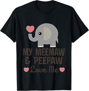 Kids My Meemaw and Peepaw Love Me Grandchild Elephant T-Shirt - T-Shirt | Black