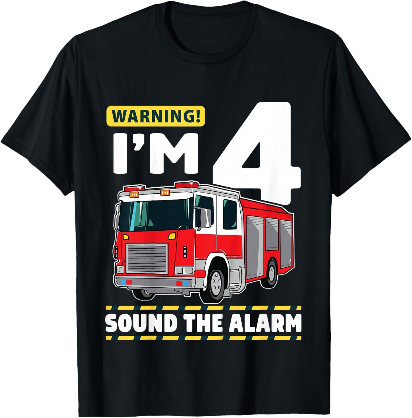 Kids Fire Truck 4 Year Old Firefighter 4th Birthday Boy Four T-Shirt - T-Shirt | Black