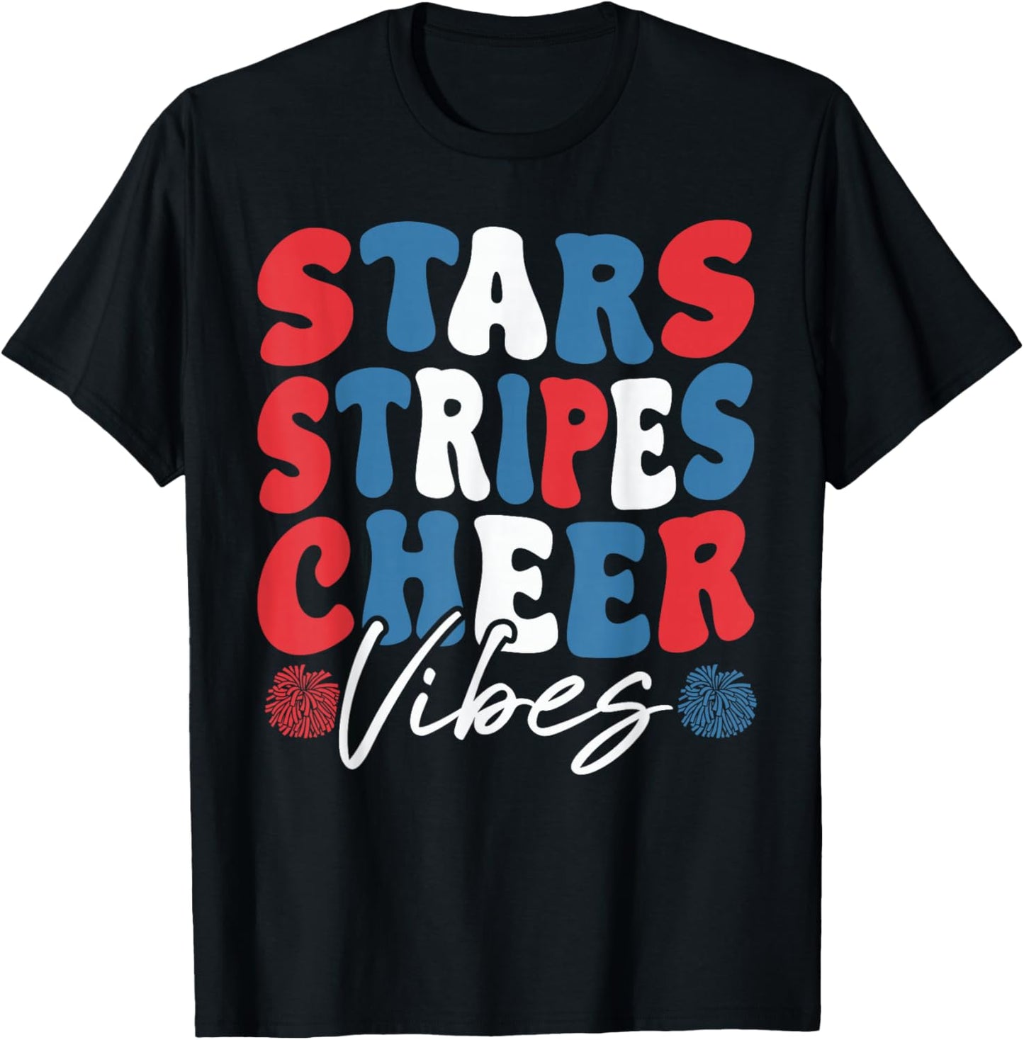 Cheer Vibes Patriotic Cheer Crew Cheerleader USA Bow T-Shirt - T-Shirt | Black