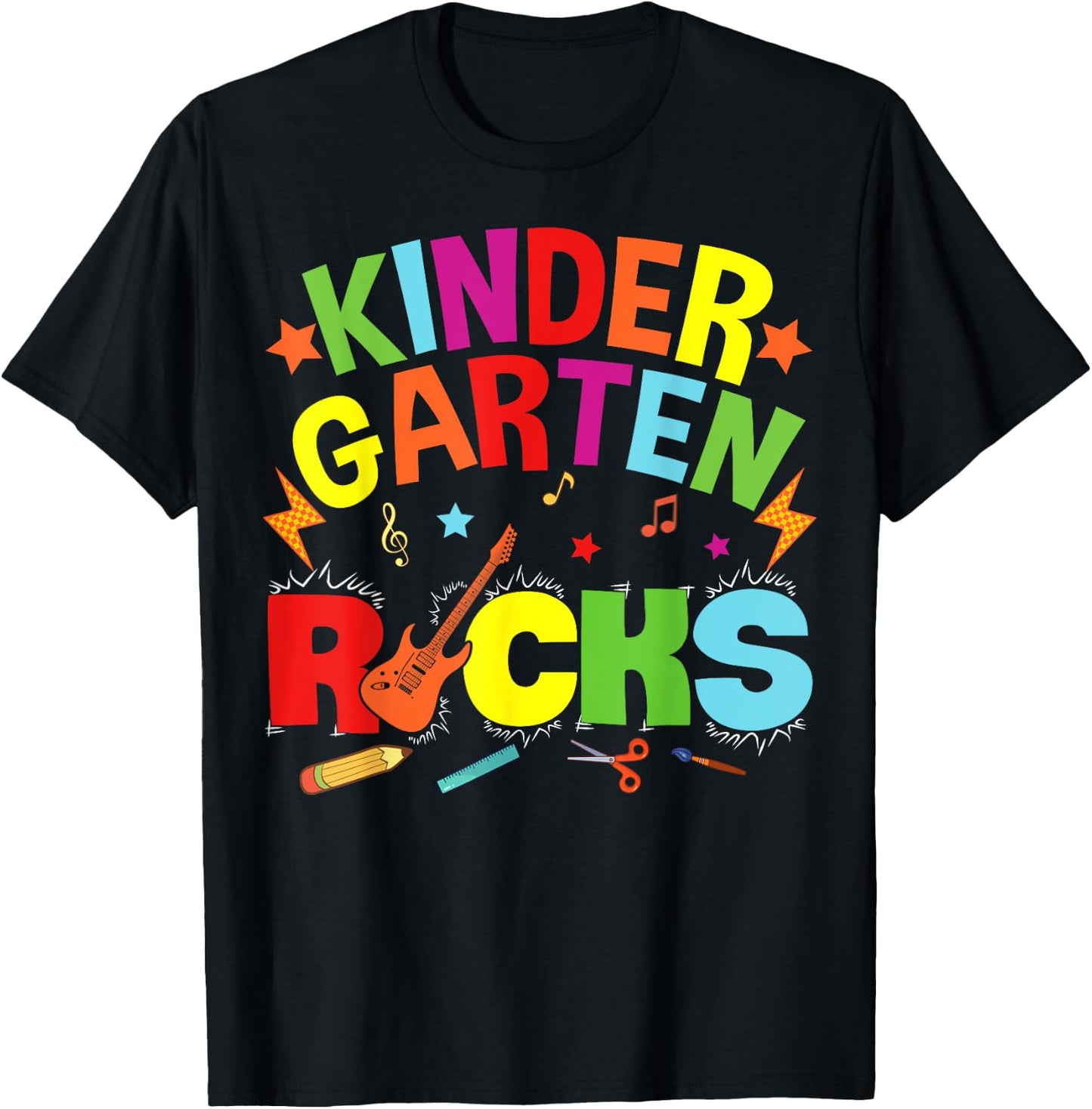 Hello Kindergarten Rocks Teacher Team Vibes Rockstar T-Shirt - T-Shirt | Black
