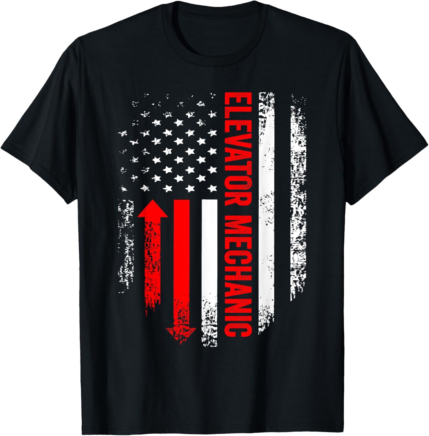 Elevator Mechanic USA Flag Repairman Technician T-Shirt - T-Shirt | Black