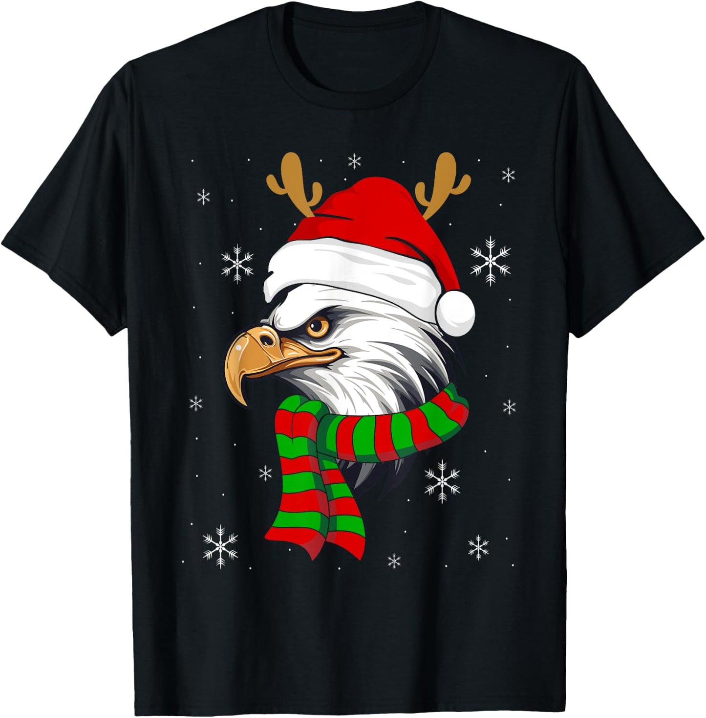 Christmas Eagle Patriotic Bald Eagle With Santa Hat Women Kids Men T-Shirt - T-Shirt | Black