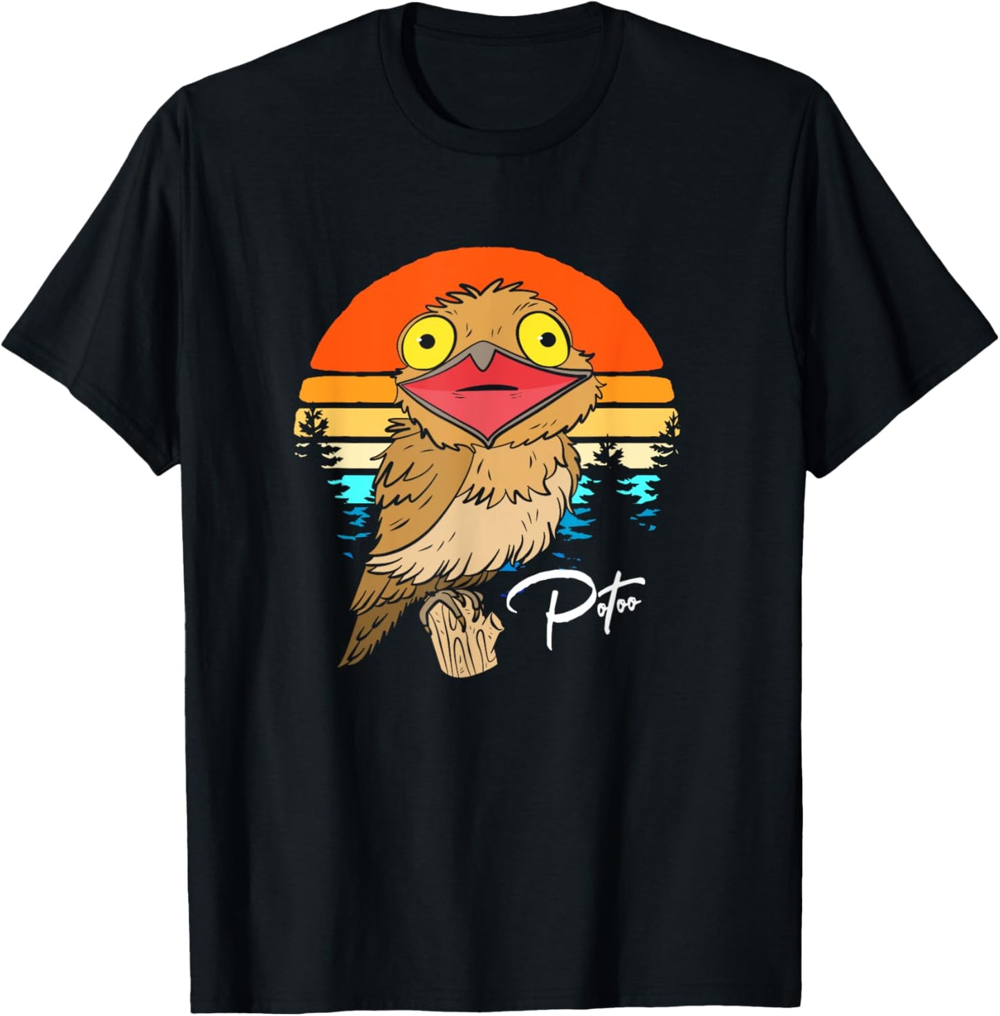Retro Sunset Potoo Lover Potoo Bird Face T-Shirt - T-Shirt | Black