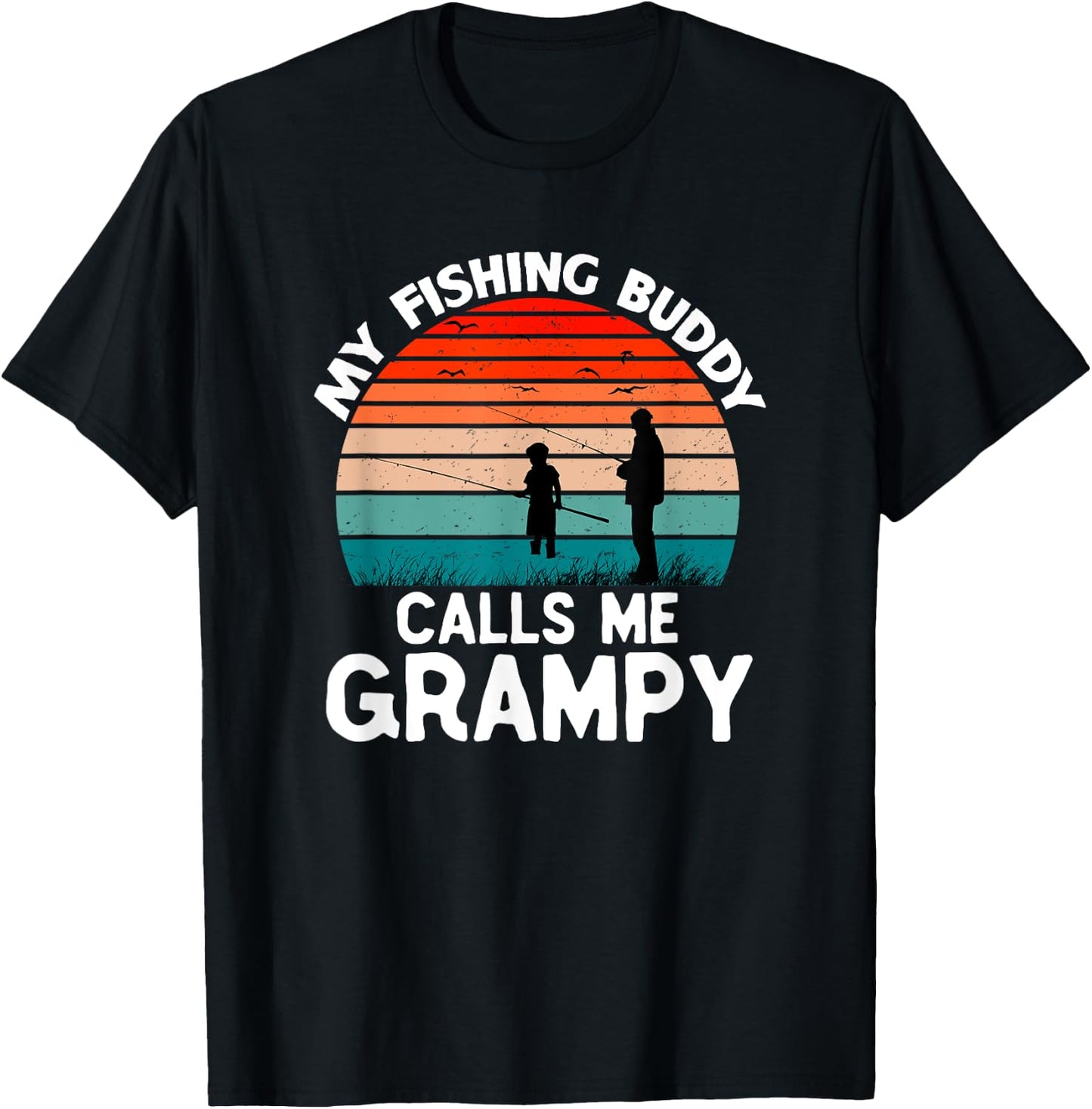 My Fishing Buddy Calls Me Grampy Retro Vintage Grandpa T-Shirt - T-Shirt | Black