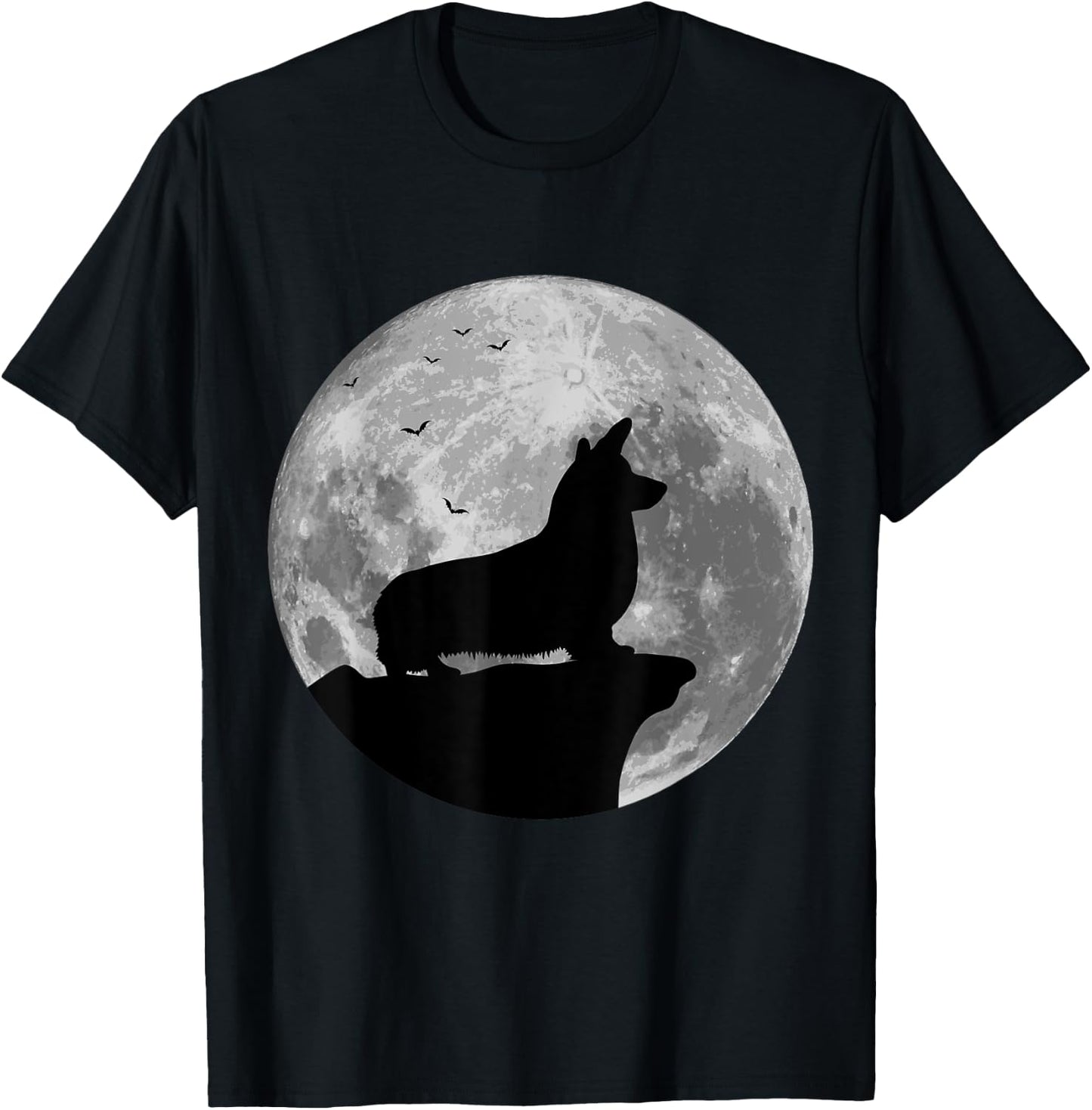 Pembroke Welsh Corgi Silhouette The Moon Halloween Costume T-Shirt - T-Shirt | Black