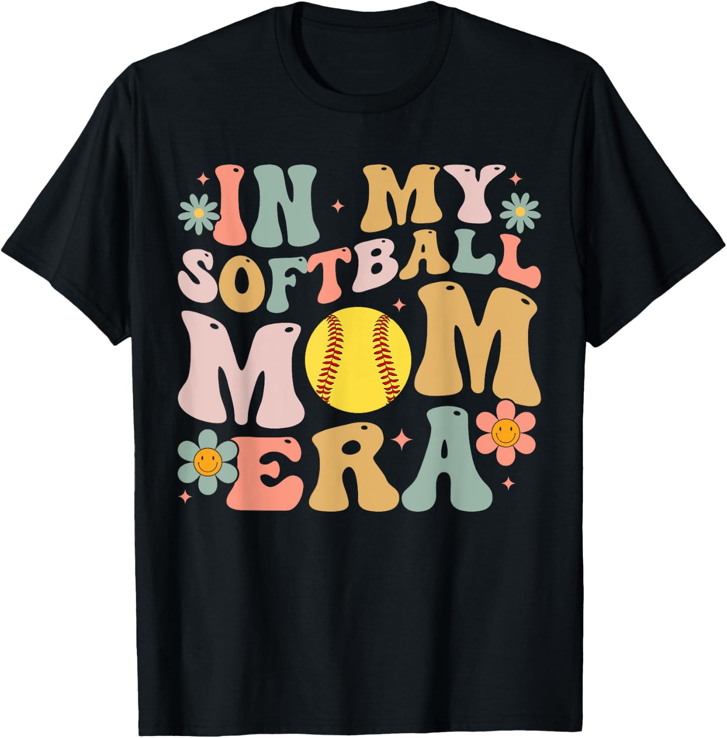 In My Softball Mom Era Groovy Softball Mama for Mothers Day T-Shirt - T-Shirt | Black