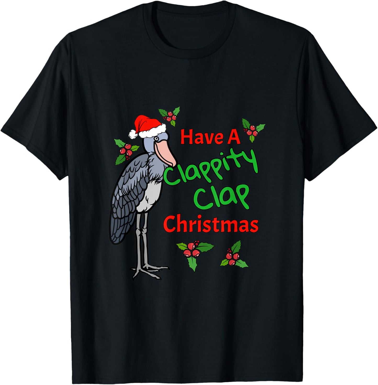 Shoebill Stork Funny Christmas Bird Animals Holiday Design T-Shirt - T-Shirt | Black