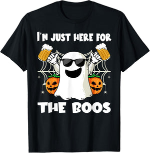Im Just Here For The Boos Halloween Pumpkin Ghost Drink Beer T-Shirt - T-Shirt | Black