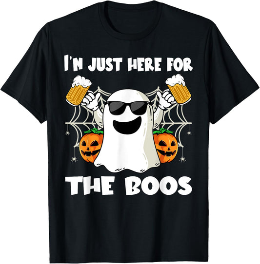 Im Just Here For The Boos Halloween Pumpkin Ghost Drink Beer T-Shirt - T-Shirt | Black