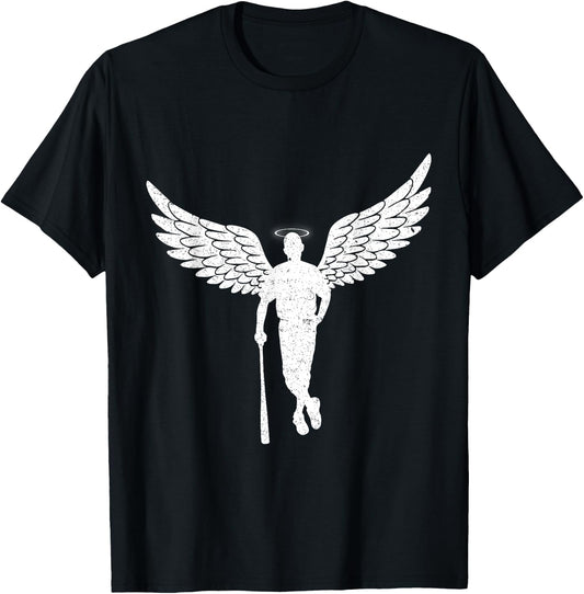 Vintage Angel Baseball Player with Halo And Wings T-Shirt - T-Shirt | Black