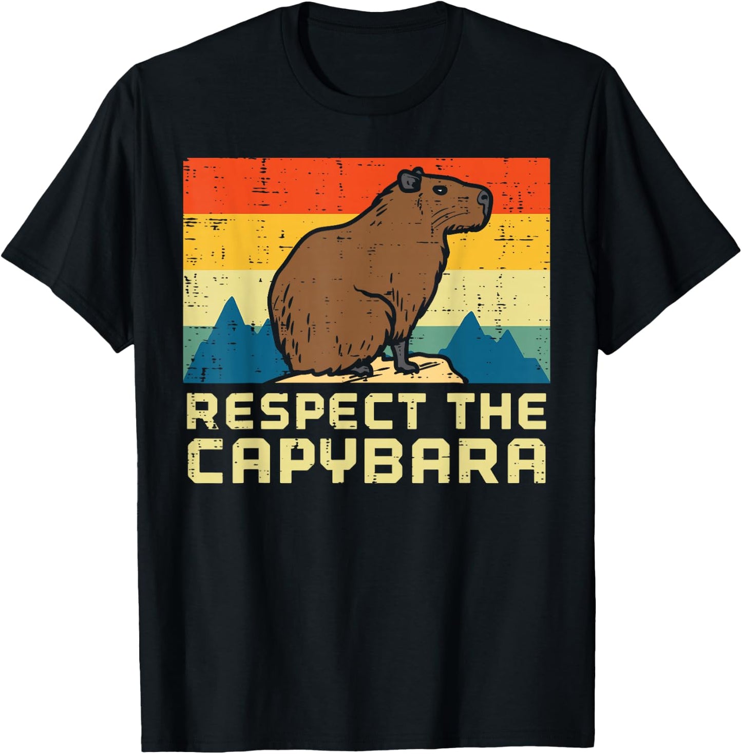 Respect The Capybara Retro Capy Rodent Animal Men Women Kids T-Shirt - T-Shirt | Black