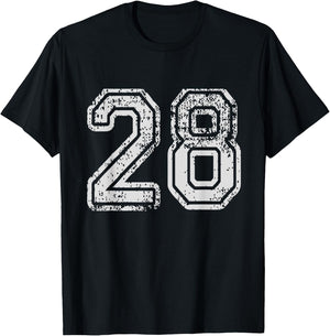 Team Jersey Uniforms Number 28 School Sports 28th Birthday T-Shirt - T-Shirt | Black