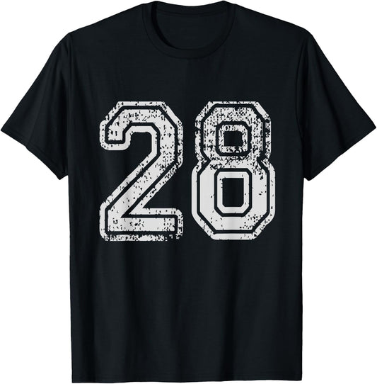 Team Jersey Uniforms Number 28 School Sports 28th Birthday T-Shirt - T-Shirt | Black