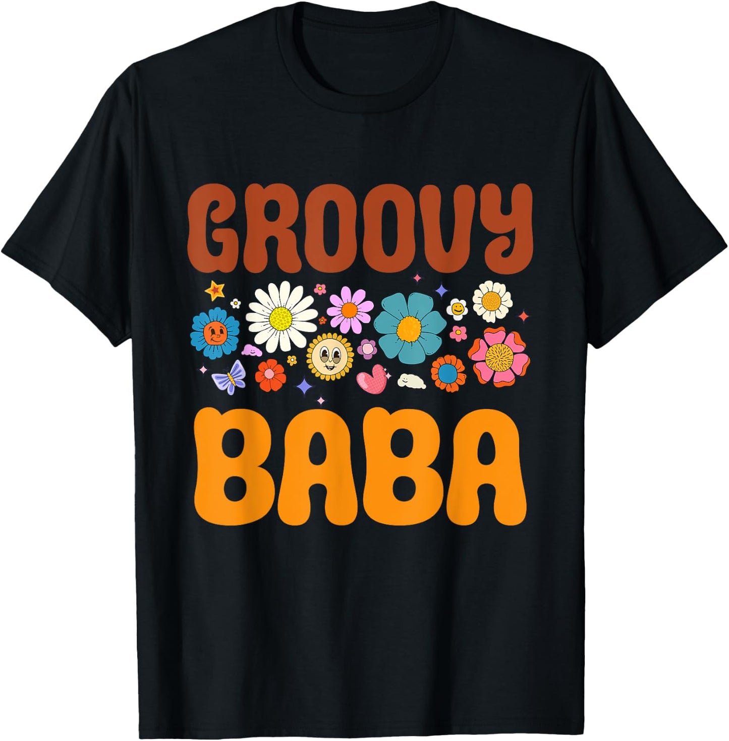 Retro Groovy Baba Father's Day Hippie Flowers Dad Grandpa T-Shirt - T-Shirt | Black