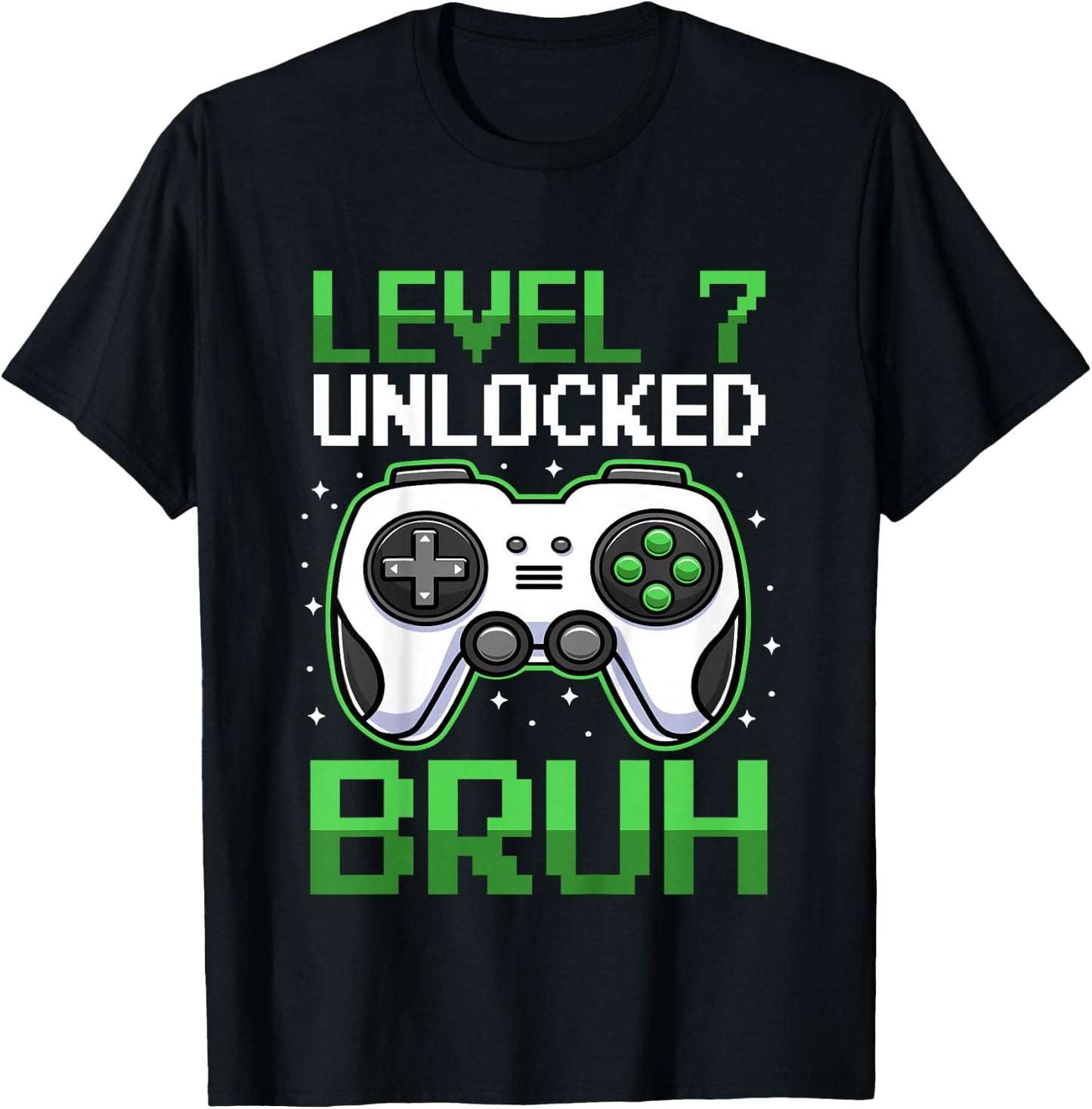Kids Level 7 Unlocked Bruh 7 Years Old Video Gamer Birthday Boy T-Shirt - T-Shirt | Black