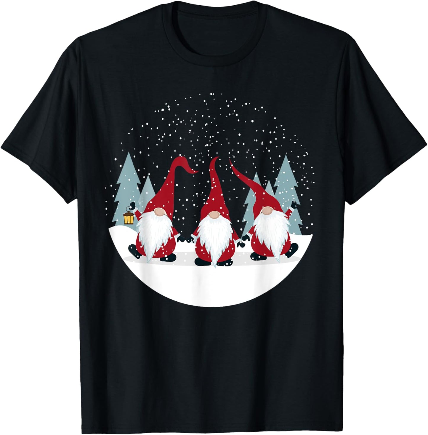 Funny 3 Nordic Gnomes Winter Christmas Swedish Cute Elves T-Shirt - T-Shirt | Black