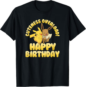 Pokémon Birthday Pikachu & Eevee Cuteness Overload! T-Shirt - T-Shirt | Black