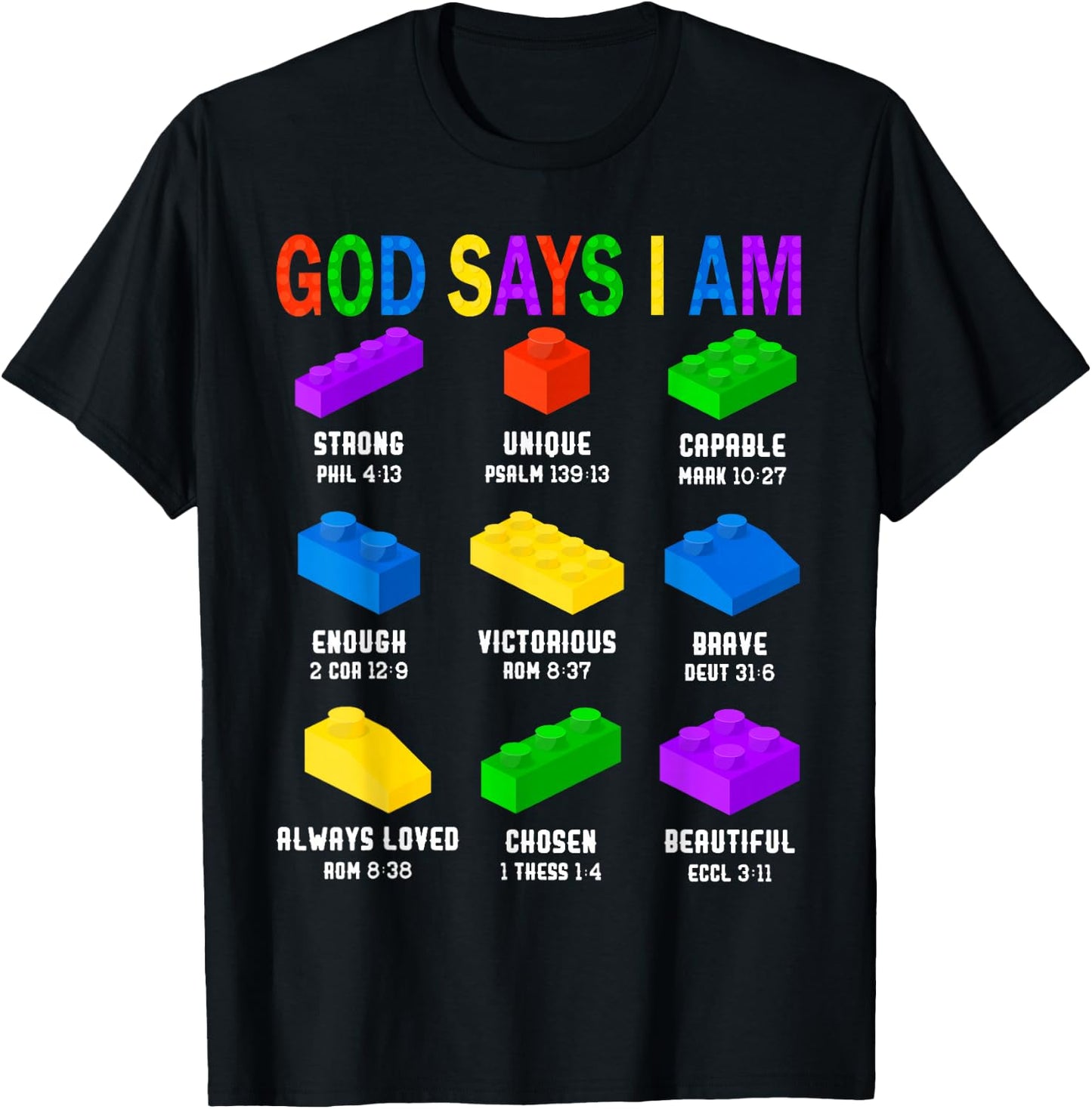 God Says I Am Building Brick Builder Block Boys Christian T-Shirt - T-Shirt | Black