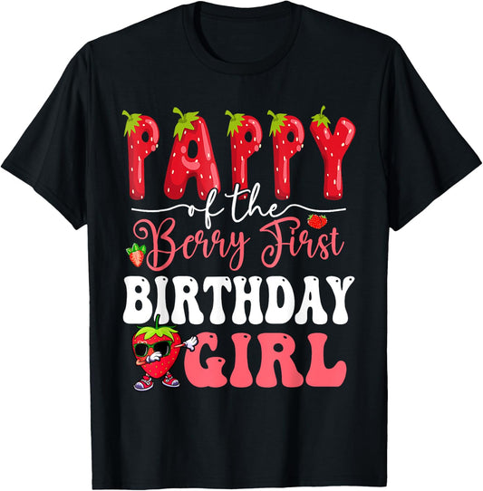 Pappy of Berry First Birthday Girl Sweet One Strawberry T-Shirt - T-Shirt | Black