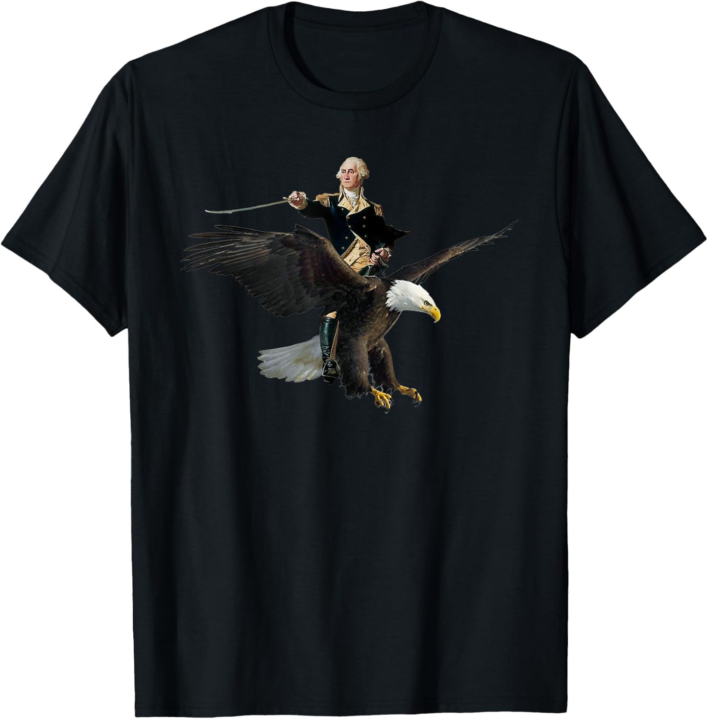 George Washington Riding A Bald Eagle - Patriotic T-Shirt - T-Shirt | Black