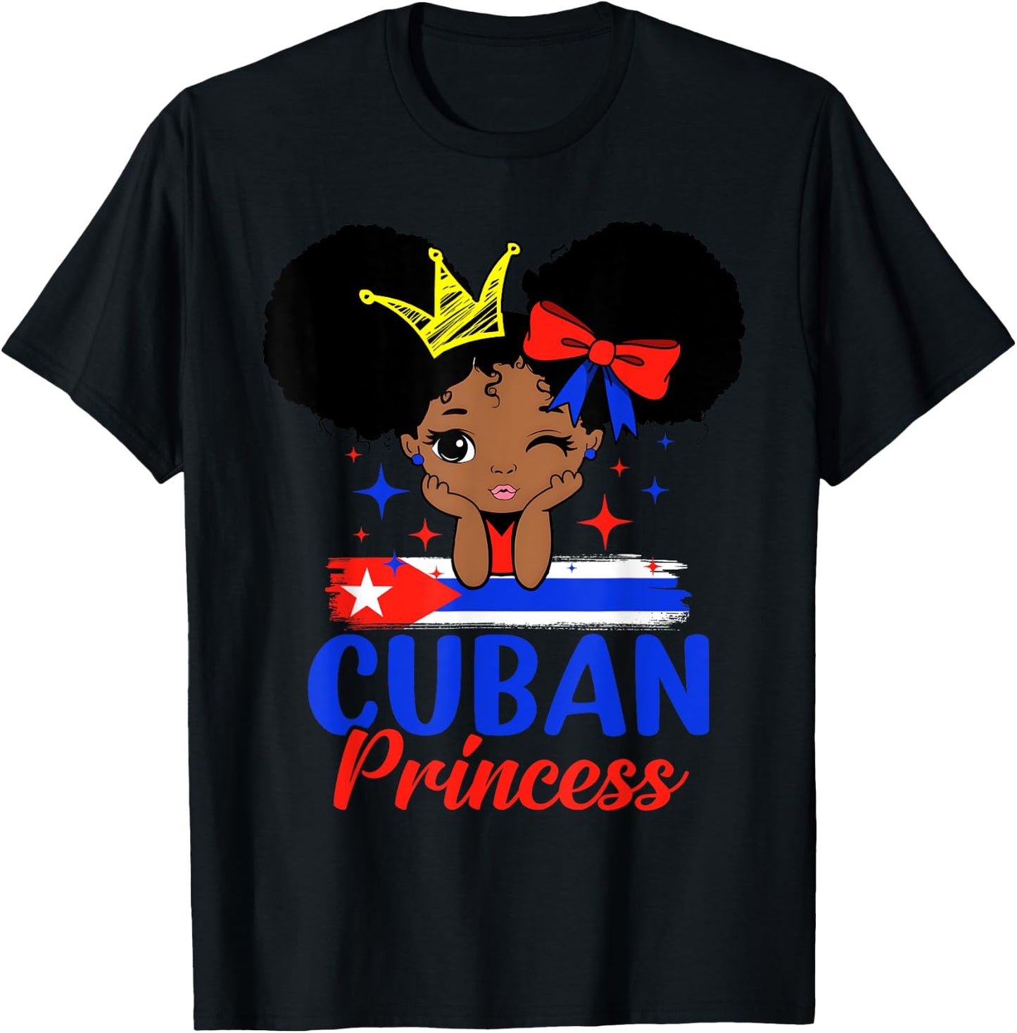 Cuban Princess Cuba Girl Melanin Cute Cuban Flag T-Shirt - T-Shirt | Black