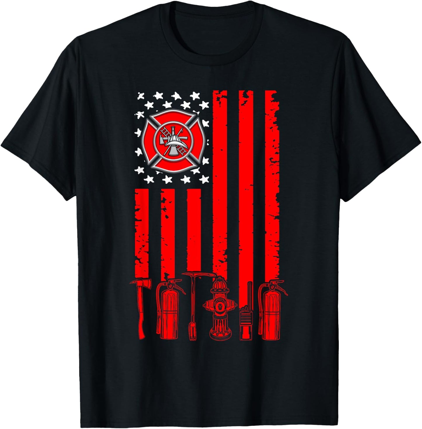 Fireman USA Flag Firefighter Firefighting Expert T-Shirt - T-Shirt | Black