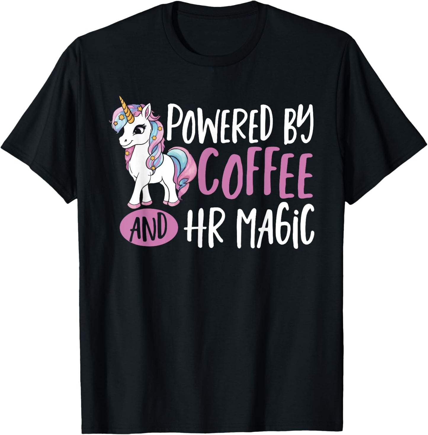 HR Manager Unicorn Powered By Coffee Human Resources HR T-Shirt - T-Shirt | Black