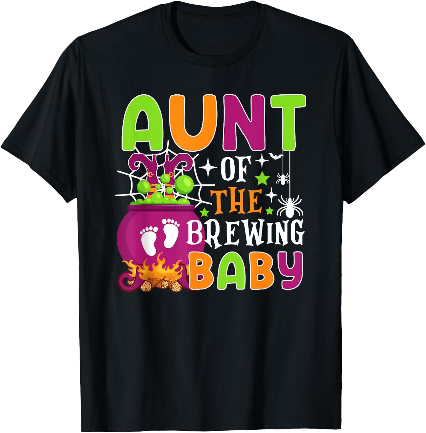Aunt of Brewing Baby Halloween Theme Baby Shower Spooky T-Shirt - T-Shirt | Black