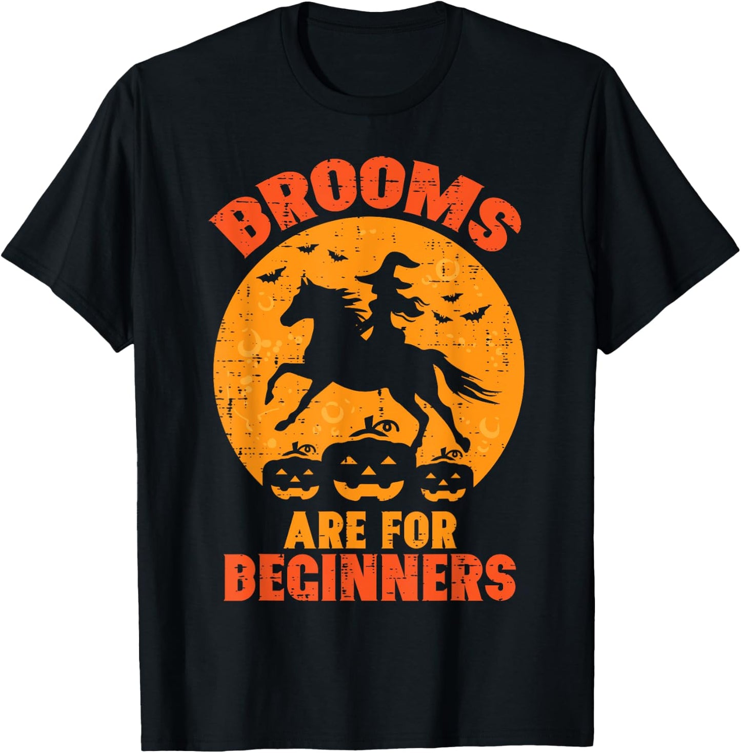 Halloween Witch Horse Broom For Beginners Costume Women Men T-Shirt - T-Shirt | Black