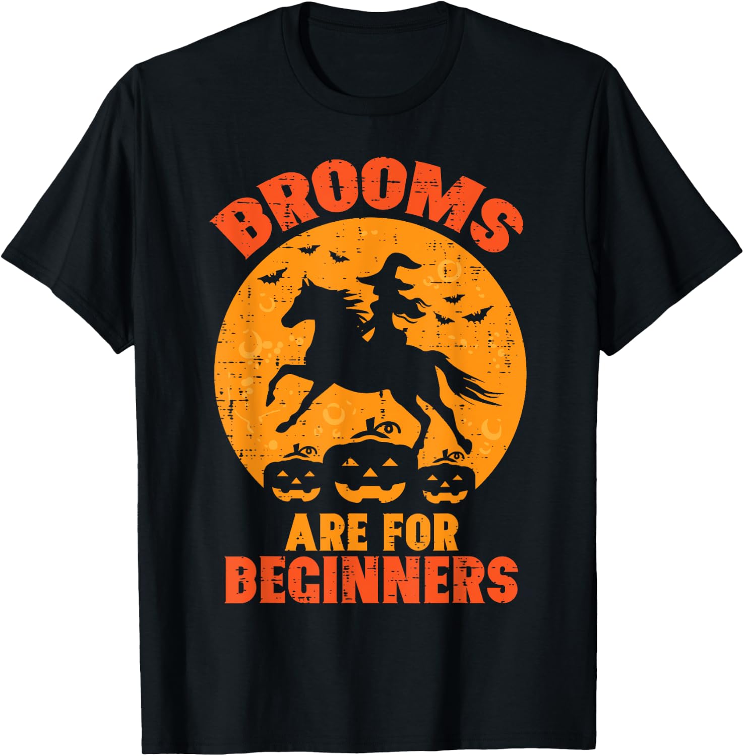 Halloween Witch Horse Broom For Beginners Costume Women Men T-Shirt - T-Shirt | Black