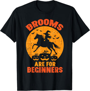 Halloween Witch Horse Broom For Beginners Costume Women Men T-Shirt - T-Shirt | Black