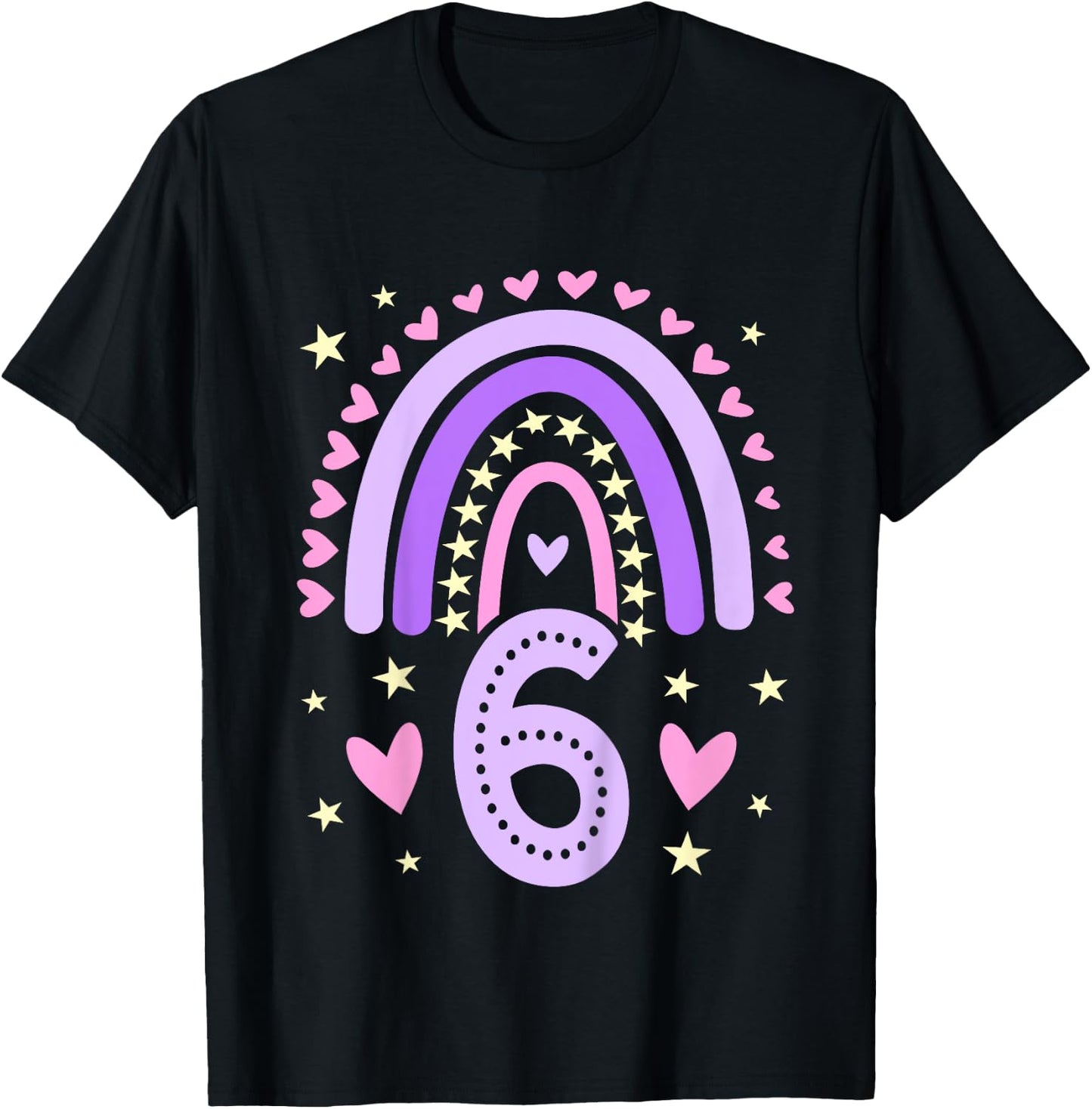 6th Birthday Rainbow Butterfly 6 Years Old Six 6 Birthday T-Shirt - T-Shirt | Black