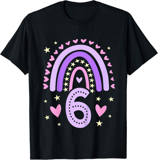 6th Birthday Rainbow Butterfly 6 Years Old Six 6 Birthday T-Shirt - T-Shirt | Black