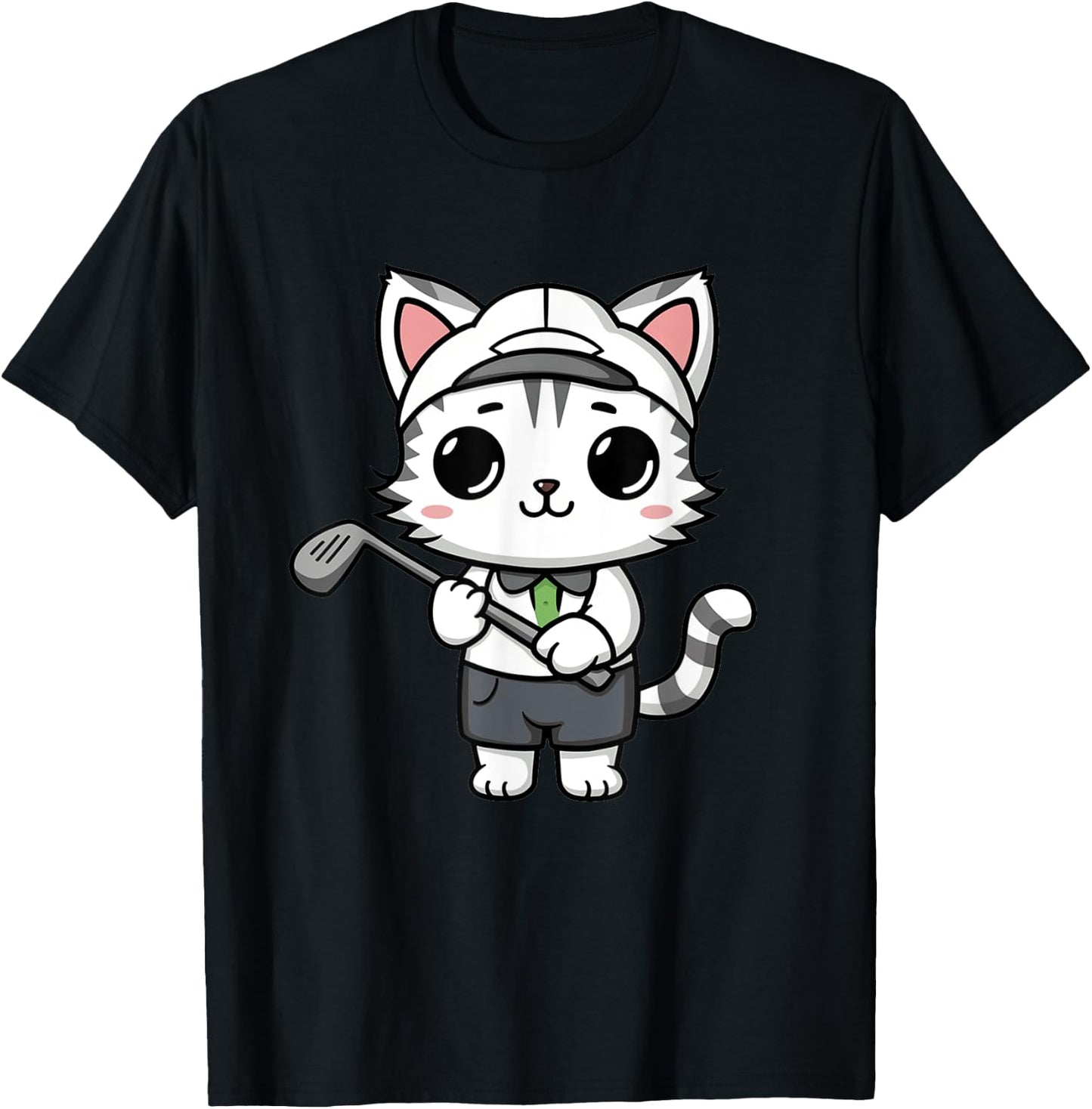 Golfing Funny Cat Golf Women Girls Golf Kawaii T-Shirt - T-Shirt | Black