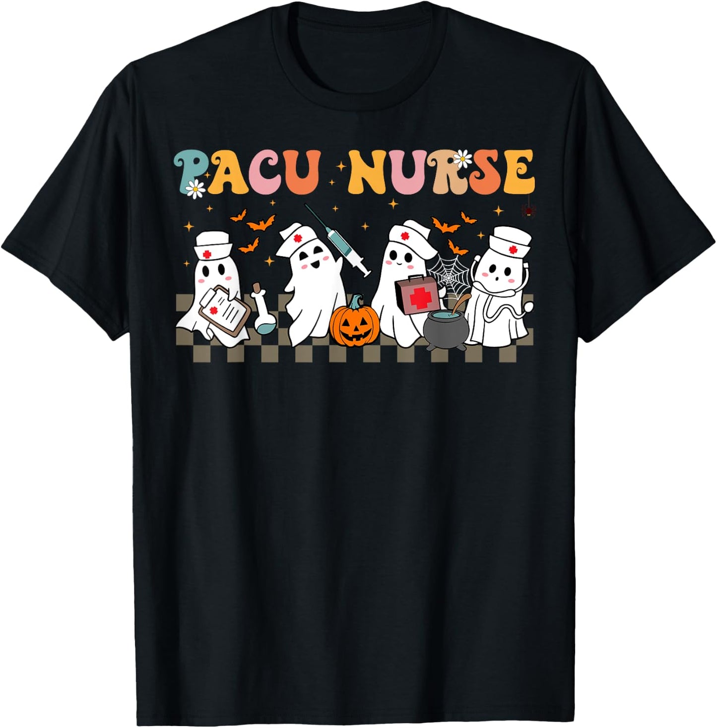 PACU Nurse Spooky Ghost Halloween Cute Nursing Costume T-Shirt - T-Shirt | Black